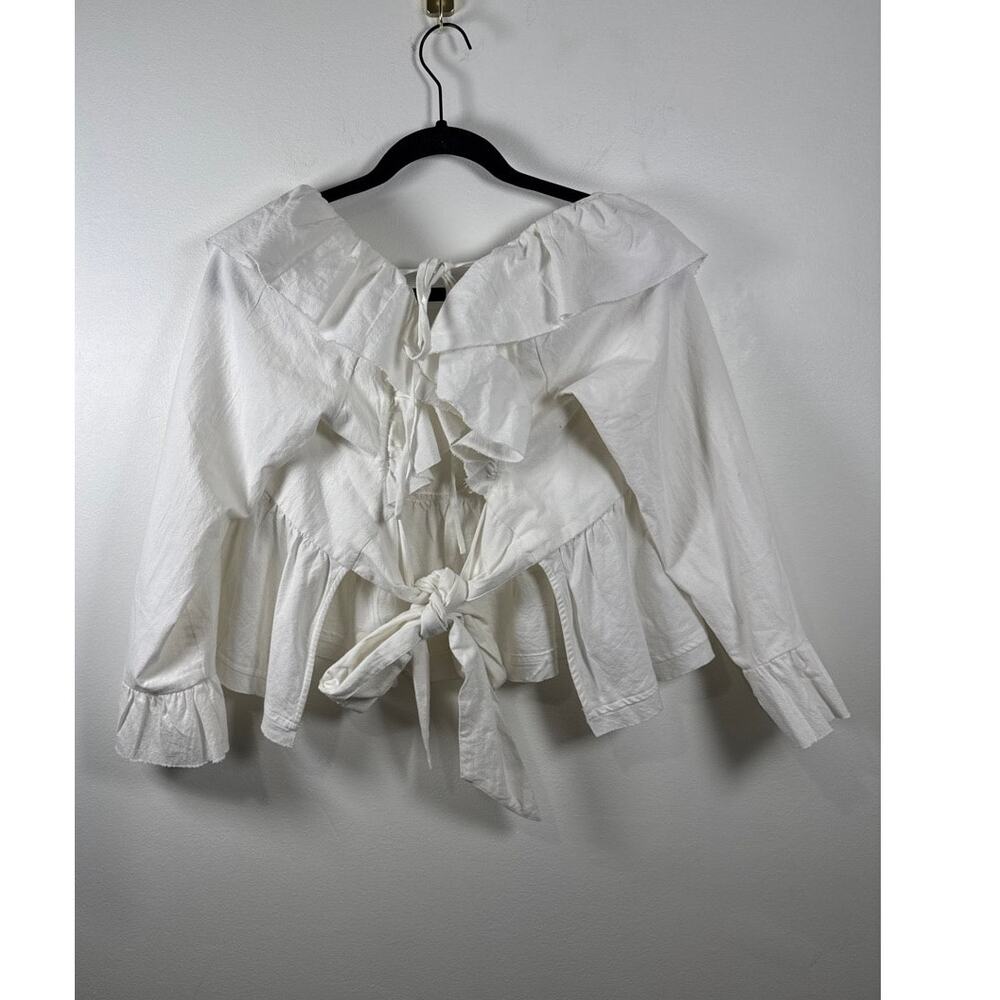 Free People Ruffle Peplum Tie-Back Top Peasant Cottagecore — White, M NWT - Picture 4 of 7